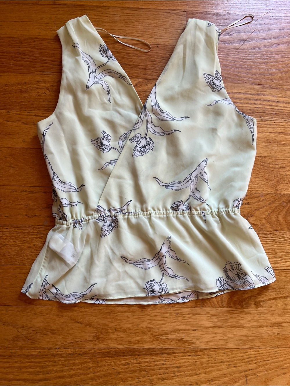 Banana Republic Pale Yellow Floral Wrap-Front Peplum Camisole